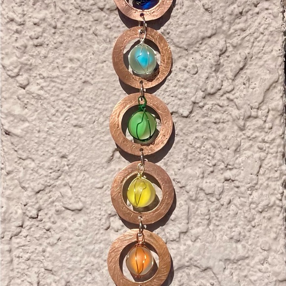 ARTISAN Chakra Sun Catcher Frosted Marble Hammered Copper Rainbow Colors - Picture 7 of 8